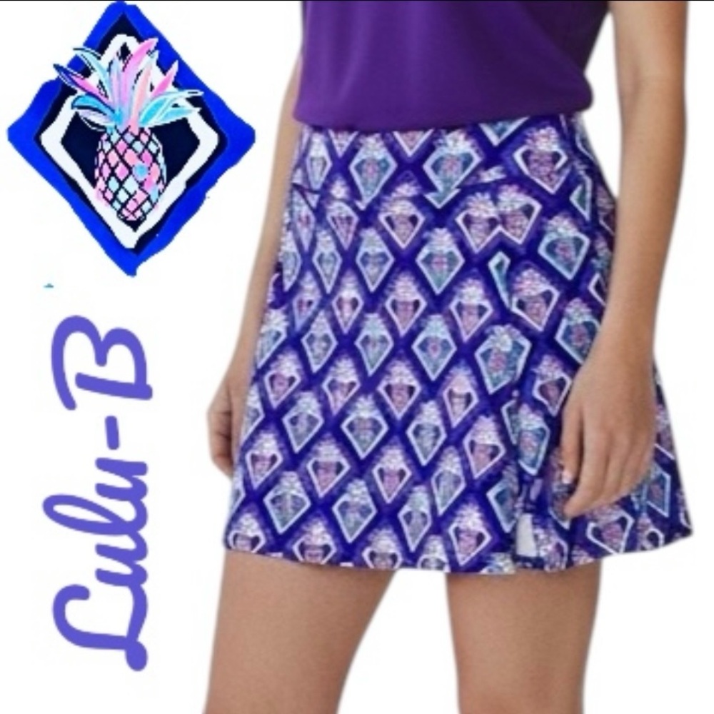 Lulu-B Resort Skirt Skort UPF 50+ Tropical Pineapple Bottom/Slit/Zip Pull On